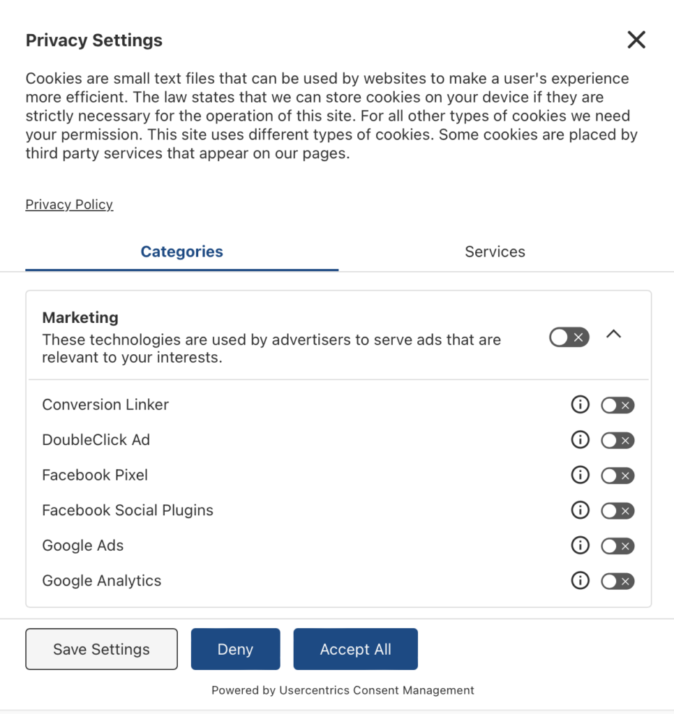 Cookie consent banner screenshot